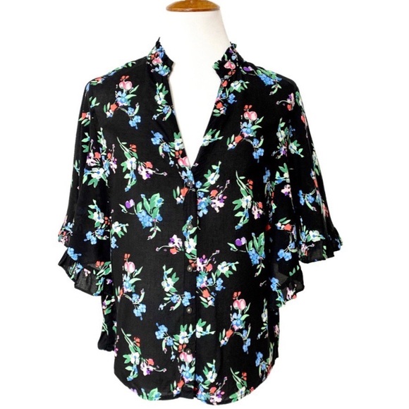 SOLD-Anthropologie Flutter Ruffled Floral Blouse - Picture 2 of 10
